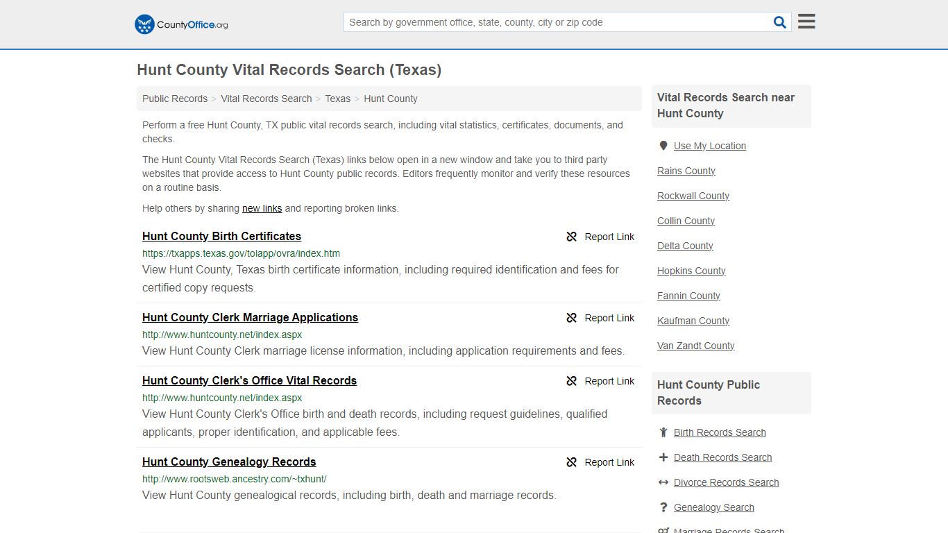 Hunt County Vital Records Search (Texas) - County Office