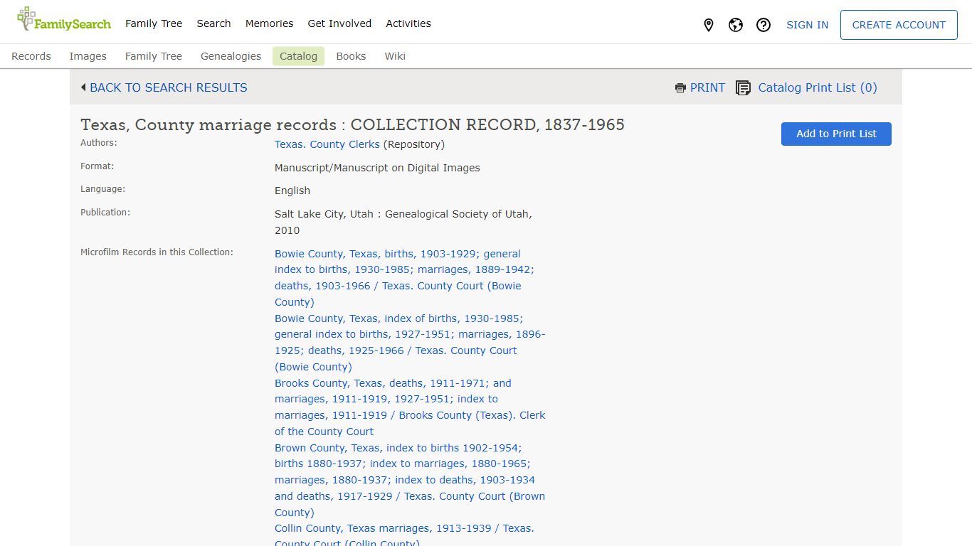 Texas, County marriage records : COLLECTION RECORD, 1837-1965